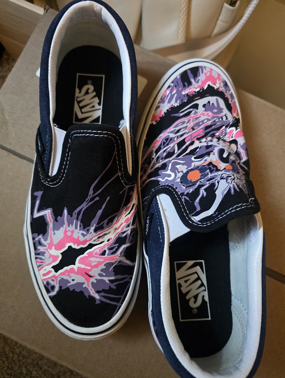 Vans Slip-On Sneakers with Neon Multicolor Skull Lightning Print (W-8/M-6.5) - Picture 3 of 10